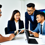 **

"A diverse team in a modern management office setting, reviewing resident feedback on tablets and laptops, fully clothed in professional attire, discussing solutions collaboratively. Bright, clean office environment with Malaysian-themed artwork. Safe for work, appropriate content, modest, professional, perfect anatomy, natural proportions, high quality."

**
