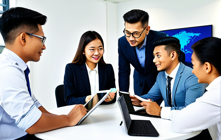 **
"A diverse team in a modern management office setting, reviewing resident feedback on tablets and laptops, fully clothed in professional attire, discussing solutions collaboratively. Bright, clean office environment with Malaysian-themed artwork. Safe for work, appropriate content, modest, professional, perfect anatomy, natural proportions, high quality."
**